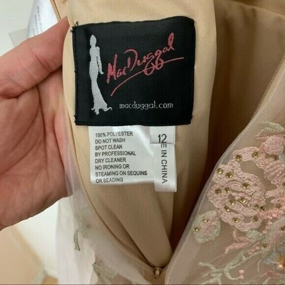 MAC DUGGAL Embellished Floral Sleeveless Deep V-Neck A-Line Gown Pastel Size 12 - Picture 9 of 14